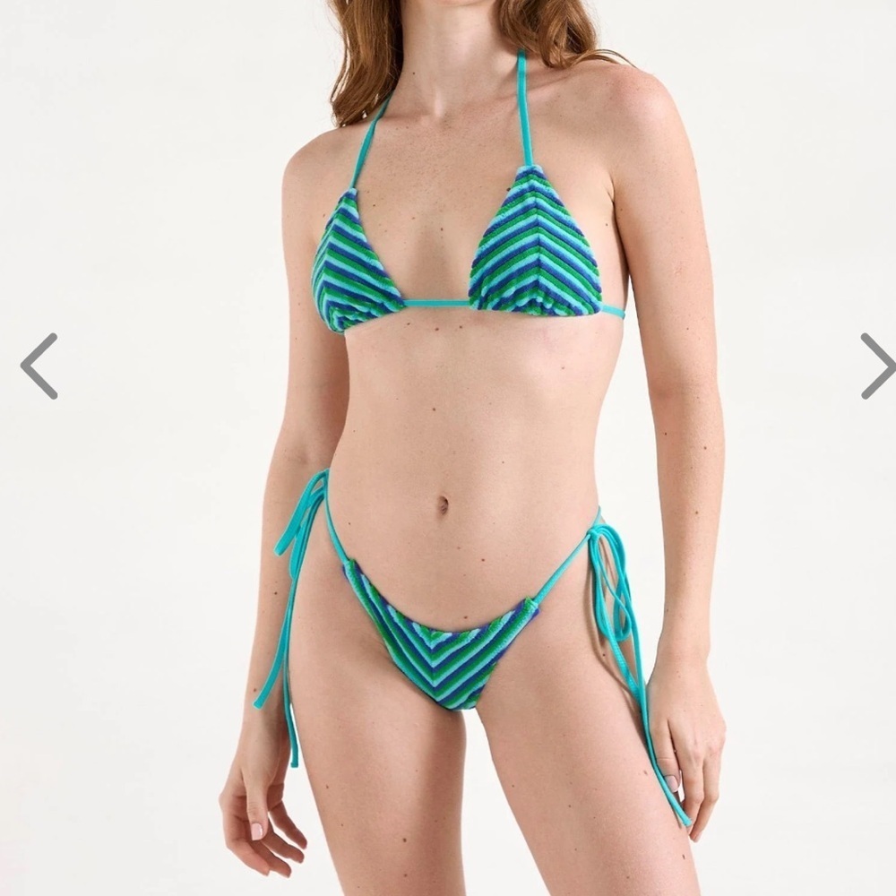 NWT OneOne Swimwear Bikini Set Green Blue Ocean Breeze Triangle Ariel Terry Cute